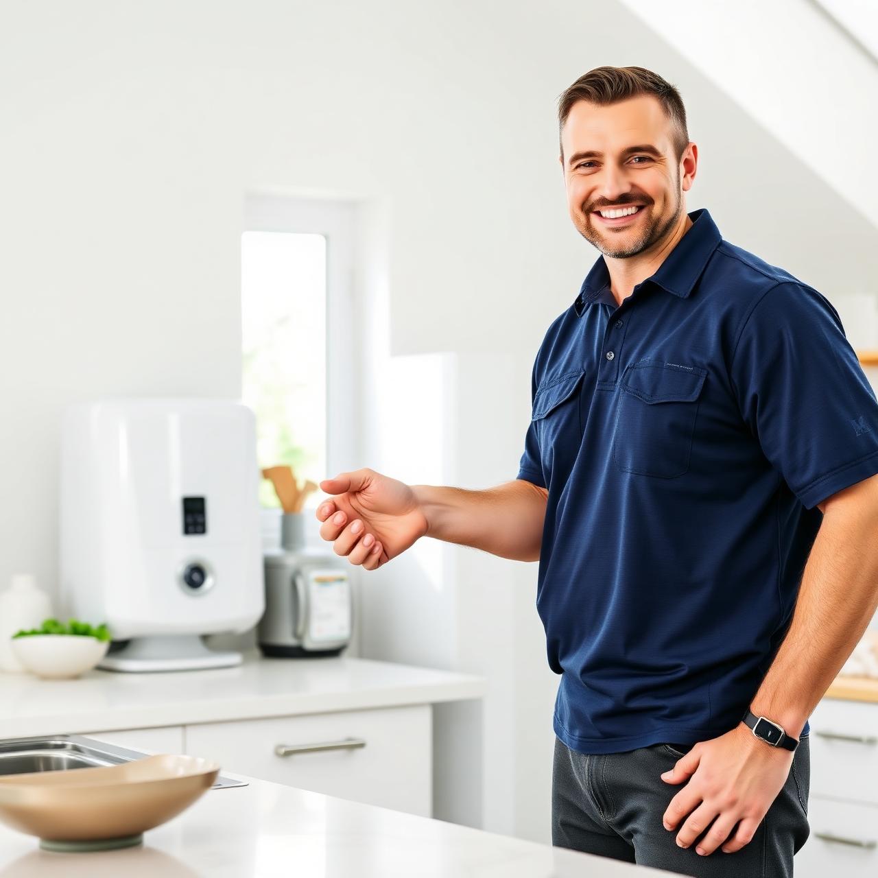 Water Heros technician installing a whole-home water softener
